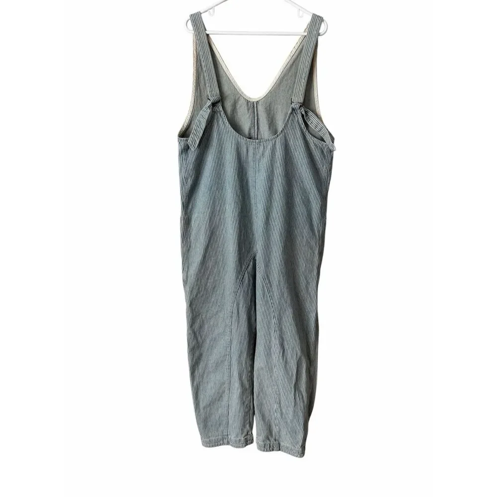 Free People We The Free Jumpsuit High Roller Light denim Stripe Blue Lagenlook B - Picture 5 of 11